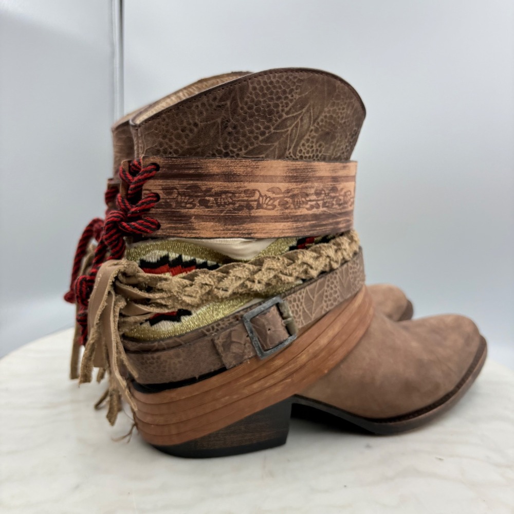 Freebird Western Ankle Boots Womens 8 Brown Leather Boho Festival Southwestern